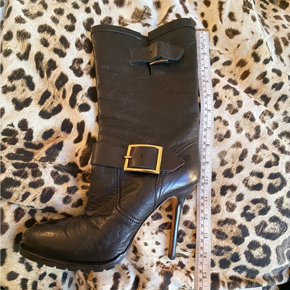 Jimmy Choo Black Leather Biker Stiletto Boots - Picture 2 of 15